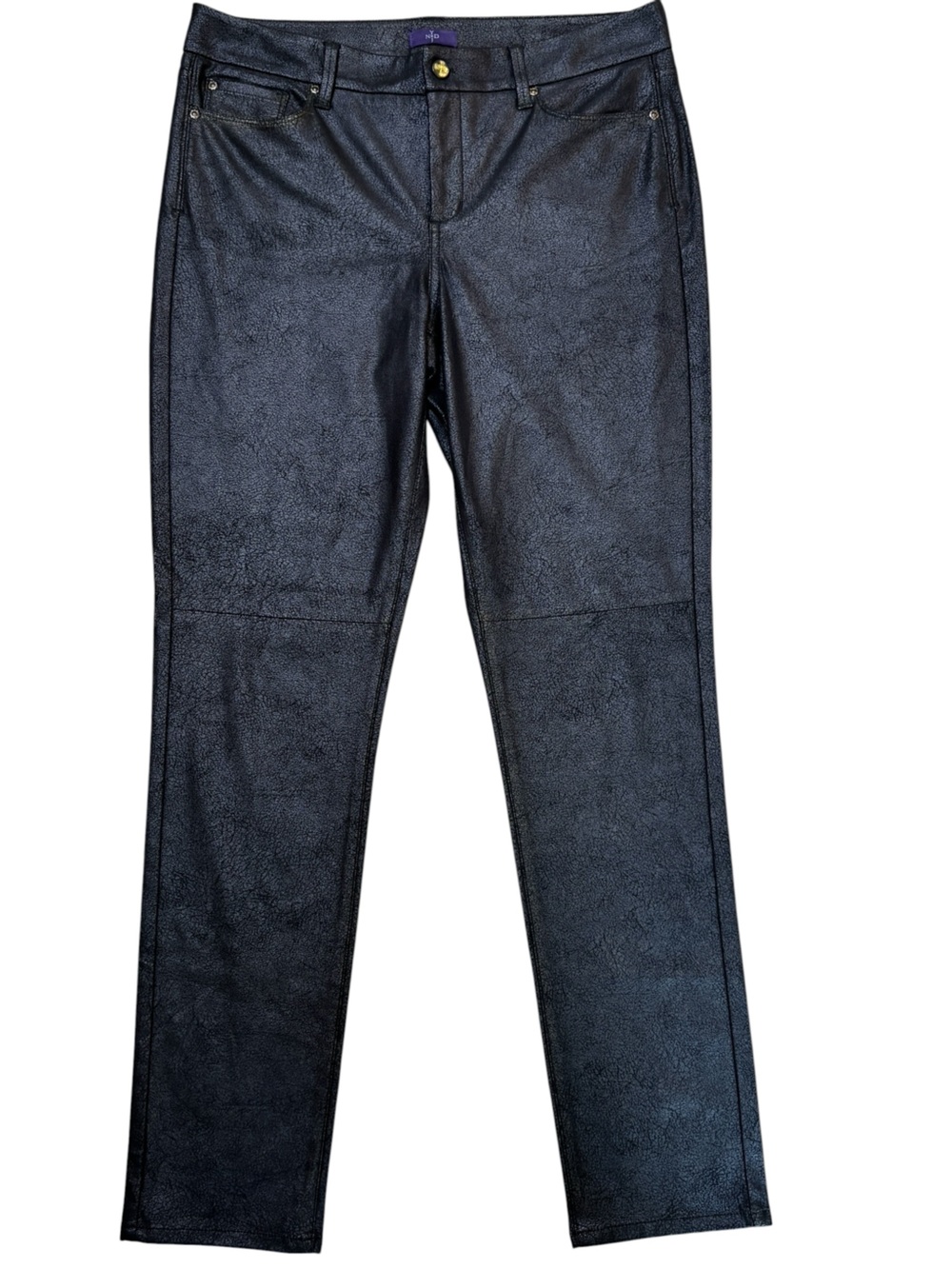 NYDJ Black Faux Leather Skinny Pants Womens 12 Lift Tuck Coated Denim